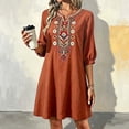thumbnail image 6 of Casual Dresses for Women Sawvnm Women's Boho Embroidered Tunic Dress V Neck 3/4 Sleeve Casual Loose Mini Dress For Summer Beach, 6 of 6