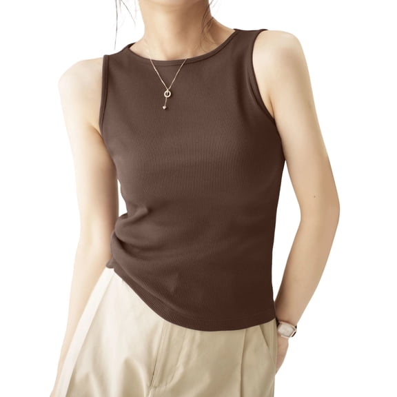 Women's Ribbed Crewneck Tank Top Sleeveless Fitted Undershirt Soft Stretchy Casual Wear