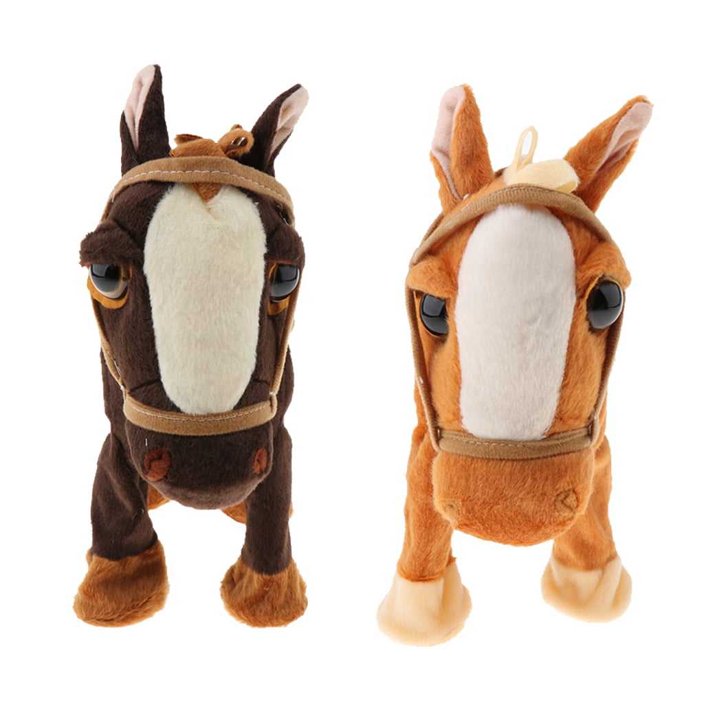 Electronic Walking Horse on Leash Plush Toy Stuffed Animal Kids Gift Orange 