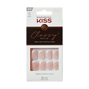 KISS Classy, Press On Nails, Exclusive Only, White, Short Oval, 28 Count
