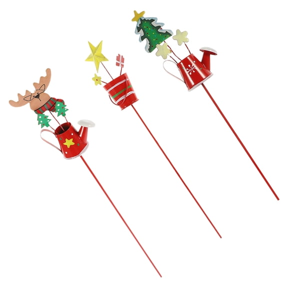 CIMAXIC 3Pcs Christmas Garden Stake Metal Kettle Planter Decoration Assorted Colors