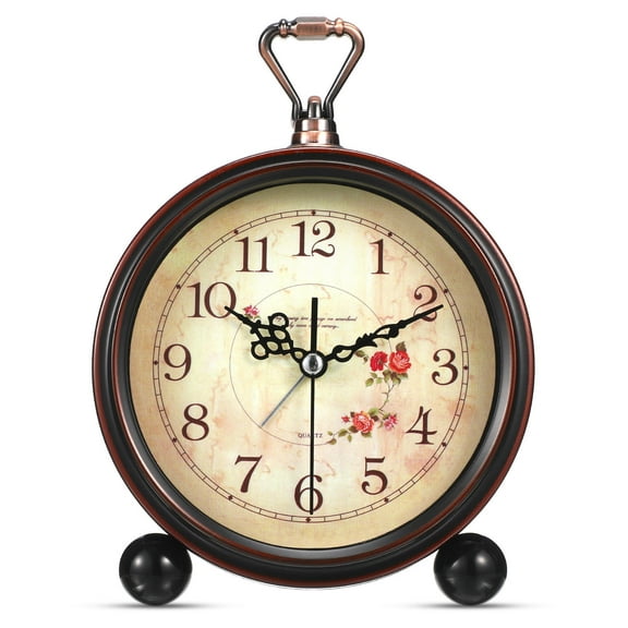 HOMEMAXS Vintage Alarm Clock 1 Set Silent Retro Table Clock Decorative Quiet Non Ticking Classic Desk Clock Without Battery