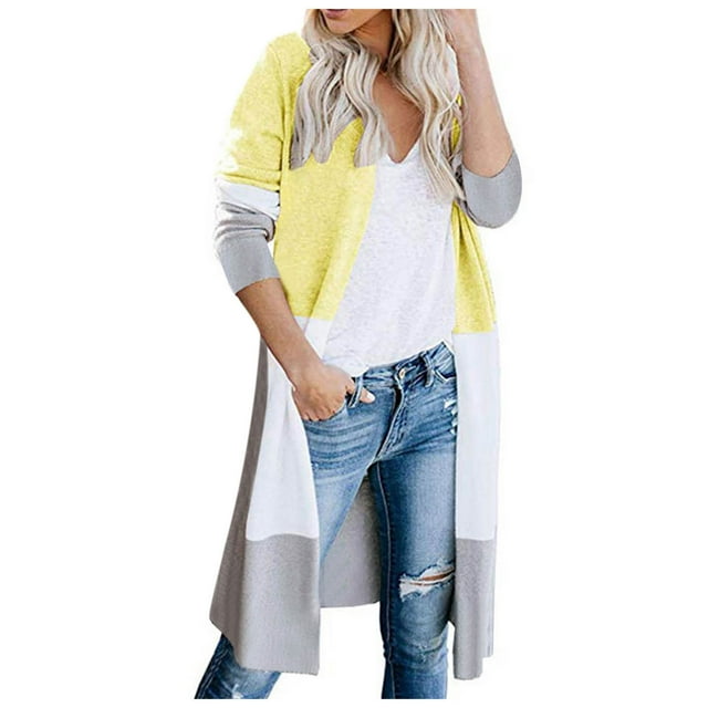Long Cardigans for Women Lightweight Ladies Paneled Contrast Striped Pocket Cardigan Long Jacket