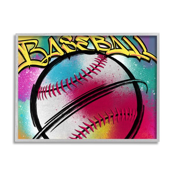 Stupell Industries Urban Sports Baseball Abstract Painting Gray Framed Art Print Wall Art, 30 x 24