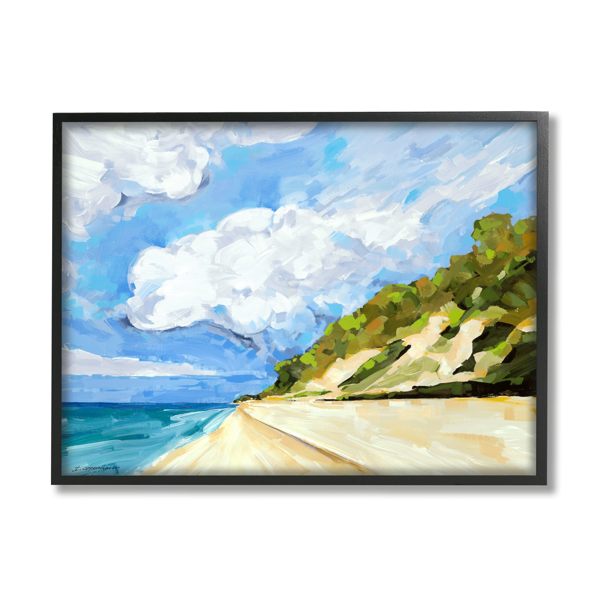 Stupell Industries Cloudy Coastal Cliffs Painting Coastal Painting White Framed Art Print Wall Art