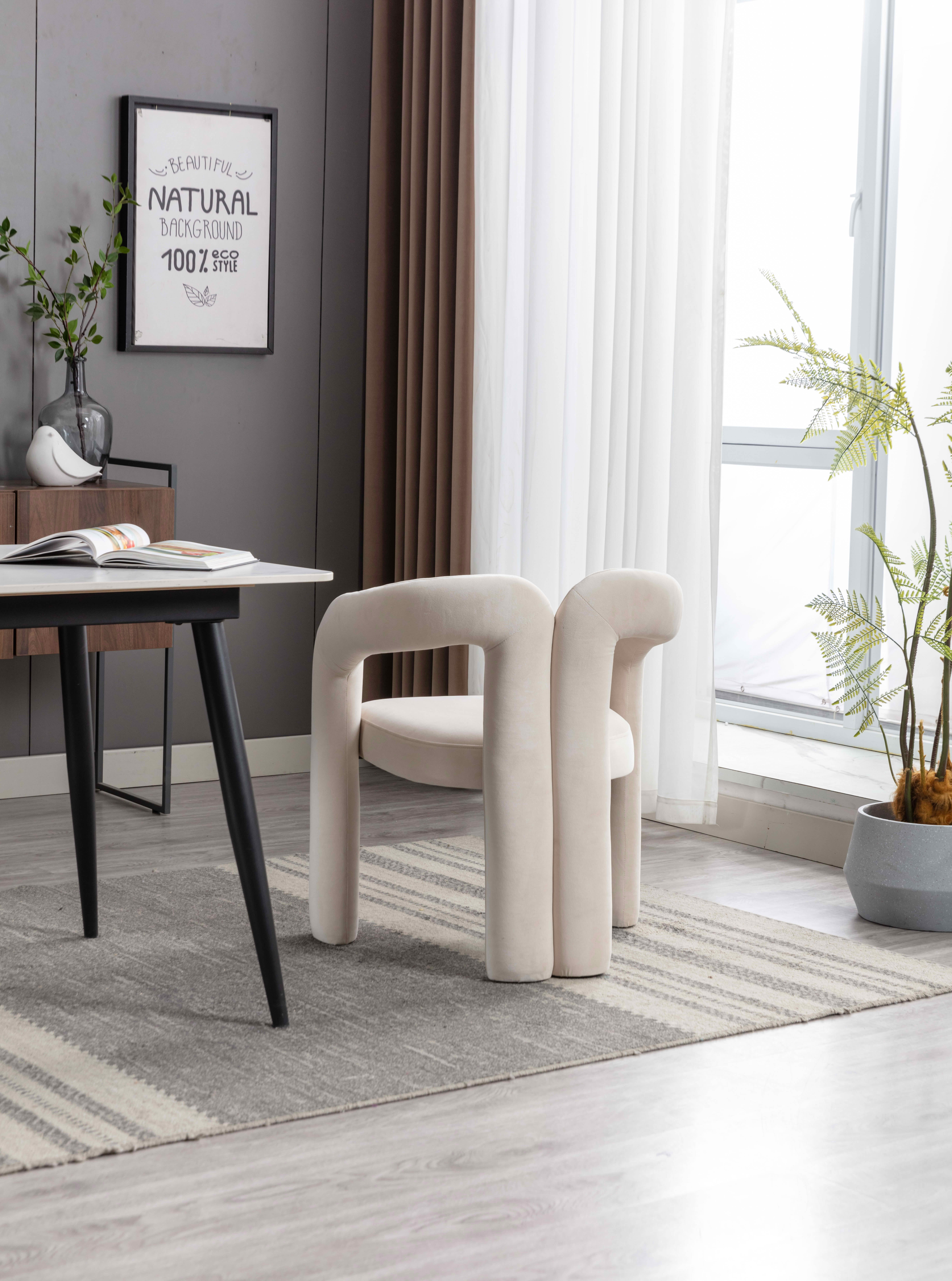 MAYEERTY Set of 2 Velvet Dining Chairs, Curved Back Side Chairs, Wood Legs, 250 lb Capacity, Beige