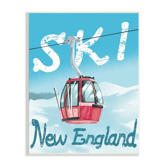 Stupell Industries Ski New England Red Winter Trolly Mountains Sports Painting Unframed Art Print Wall Art, 10 x 15