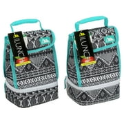 Arctic Zone Dual Compartment Lunch Bag Plus with Microban® Protected Easy Clean Lining, Black and White Aztec
