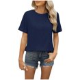 thumbnail image 1 of Camisetas de Manga Larga de las Mujeres de Color Sólido Botón Trasero Manga Corta Superior, Suelto Ajuste Casual Camiseta Diaria, 1 of 7