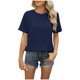 thumbnail image 1 of Camisetas de Manga Larga de las Mujeres de Color Sólido Botón Trasero Manga Corta Superior, Suelto Ajuste Casual Camiseta Diaria, 1 of 7