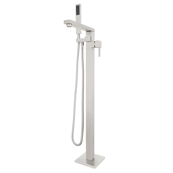 Free Standing Tub Faucet, 360°Swivel High Flow Freestanding Bathtub Faucet with Handheld Shower, Brass Body Tub Filler for Modern Bathroom, Brushed Nickel
