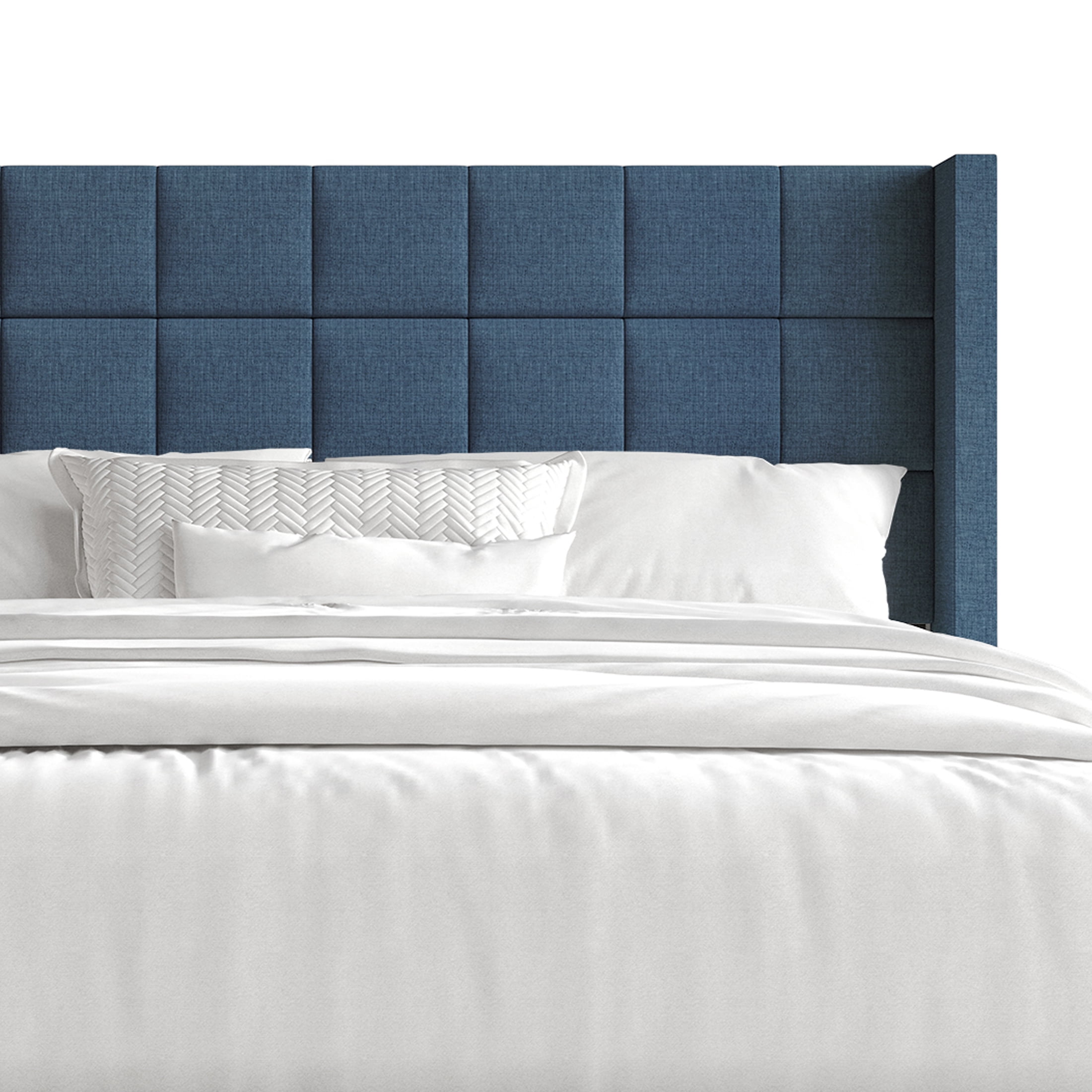 Castle Place Elegant Wingback Linen Upholstered Queen Bed, Blue
