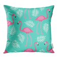 thumbnail image 1 of EREHome Taie d'Oreiller Colorée Tendance Tropicale avec Flamants Roses et Feuilles d'Areca Tropicales sur Fond Menthe 18x18 Pouces, 1 of 1