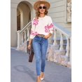 thumbnail image 6 of Floral Sweaters for Women Contrast Color Striped Crew Neck Long Sleeve Loose Knit Pullover Tops Apricot L, 6 of 10