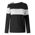thumbnail image 5 of tklpehg Fall Womens Tops Color Block Long Sleeve Tunic Shirts Casual Cold Cross Strap Shirts Loose Lightweight Blouse #A-Black S, 5 of 5