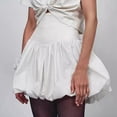 thumbnail image 4 of Women Bubble Mini Skirt High Waist A Line Short Skirt Ruffle Hem Slim Fit Skirts White S, 4 of 8