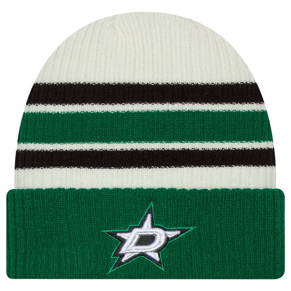 Men's New Era Cream/Kelly Green Dallas Stars Vintage Cuffed Knit Hat