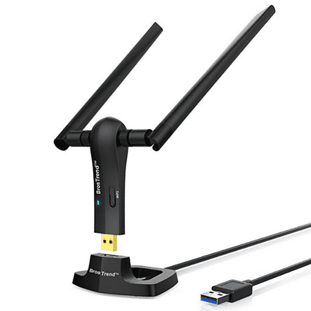 BrosTrend 1200Mbps Long Range USB WiFi Adapter; Dual Band 5GHz Wireless Network Speed 867Mbps, 2.4GHz 300Mbps; 2 X 5dBi Wi-Fi Antennas; USB 3.0; For Desktop, Laptop PC of Windows