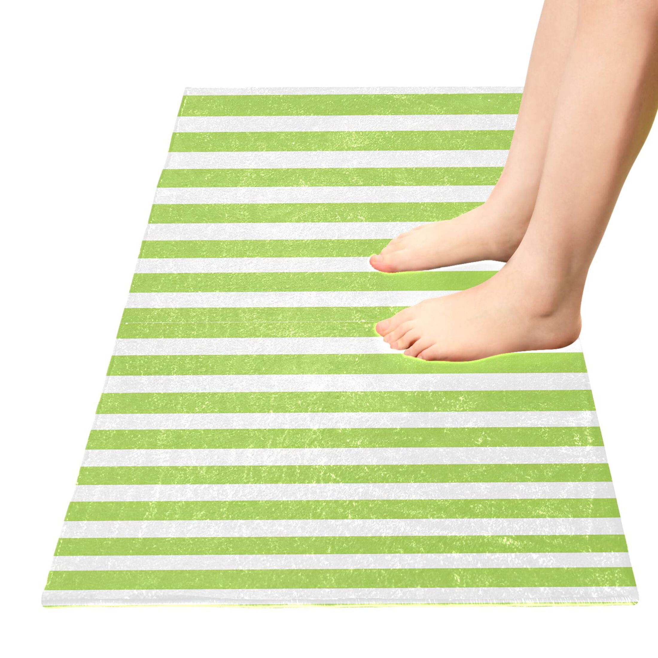 Dailycode Apple Green and White Stripes Bathroom Rugs Non Slip Absorbent Soft Plush Quick Dry Bath Mat, 39"x20"