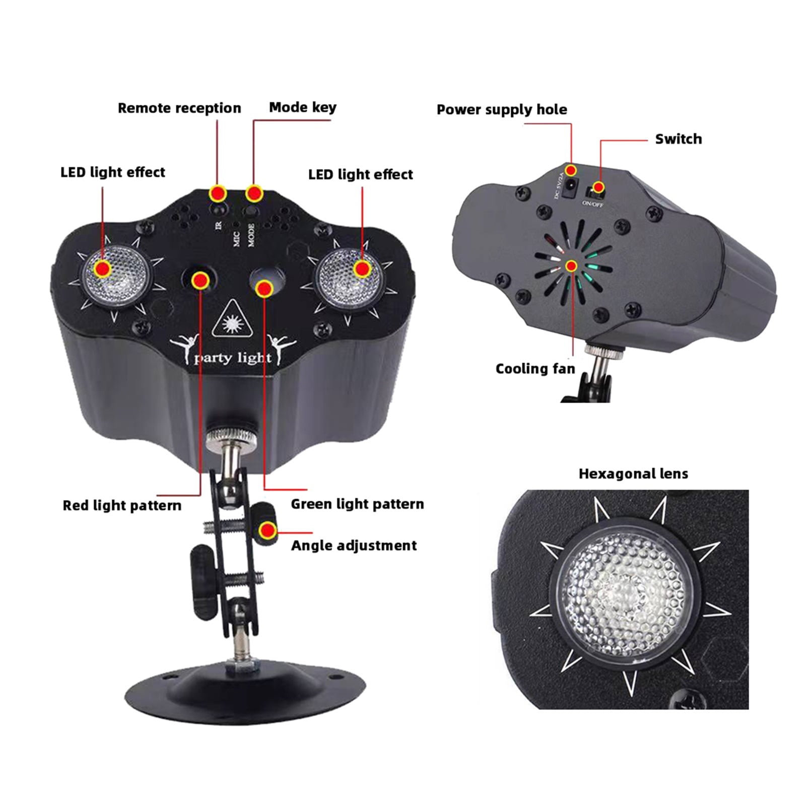72 Mode RGB Stage DJ Disco Projector Party Voice Controlled Red