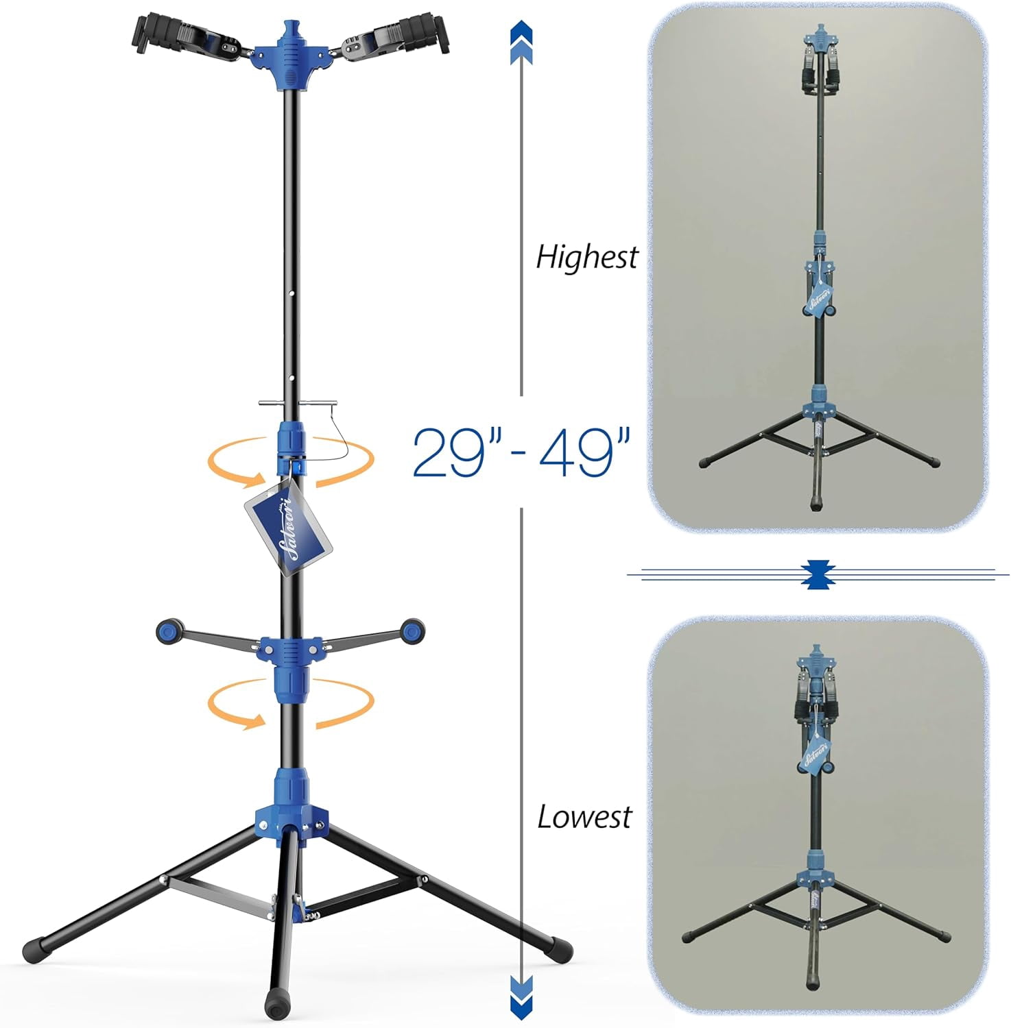 Folding Dual Guitar Stand with Auto-Lock System and Soild Tripod, Double/Multiple Guitar Stand/Holder/Rack for Single Bass, Acoustic, Electric, Classical Guitar or Ukulele