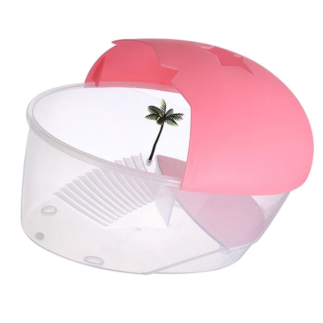 WASHWEPE 1Set Reptile Pet Habitat Box Pink Transparent Turtle Tank With Prevent Escaping Basking Platform Swimming Area