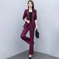 thumbnail image 3 of Quixlent 2 Pcs/Set Lady Formal Coat Pants Set Turn-down Collar Long Sleeves Suit Jacket Slim Fit Pure Color Flared Trousers Daily Wear Commuting Outfit Office Outfit, 3 of 8