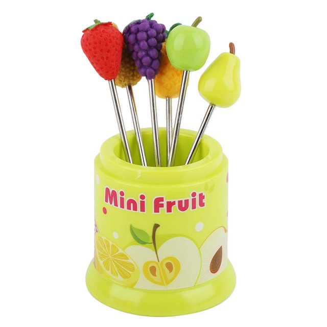 6 unids/set lindo tenedores de fruta de acero inoxidable postre pastel tenedores conjunto regalo de fiesta en casa (verde)