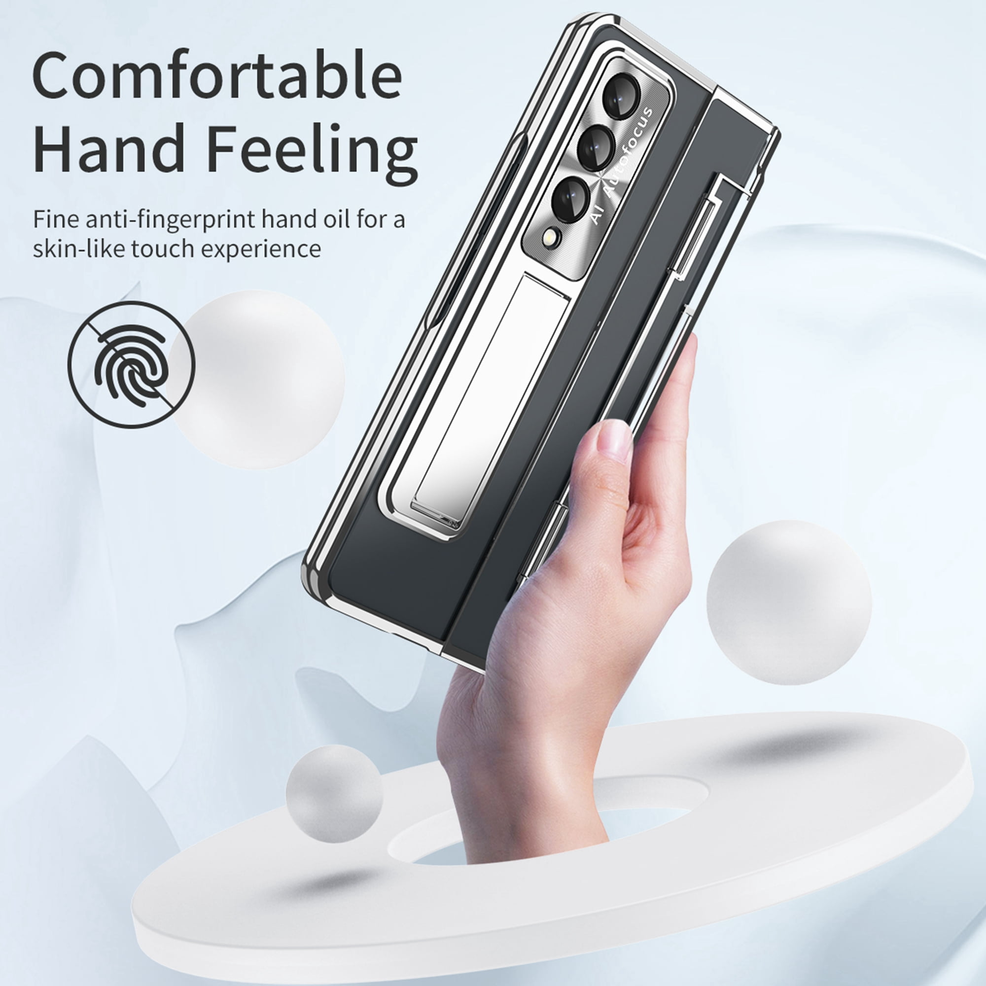 TECH CIRCLE Galaxy Z Fold 4 Case,  Ultra-Thin Luxury Perfect Clear Plating Hard PC Crystal Transparent Kickstand Cover Anti-Scratch Shockproof Protection Case for Samsung Galaxy Z Fold 4 5G, Silver
