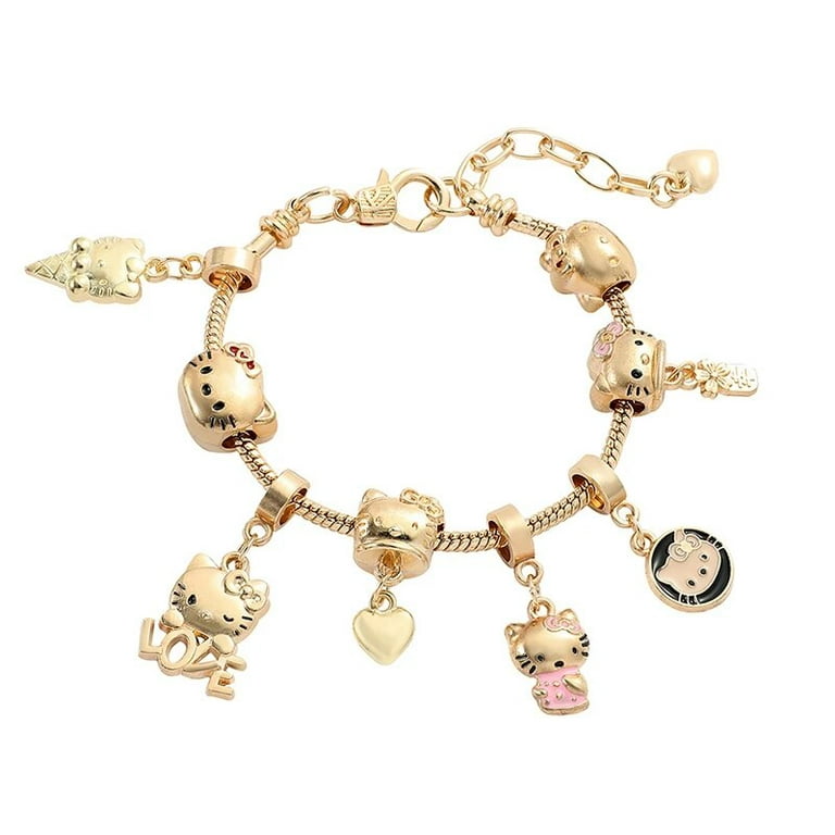 Sanrio Hello Kitty Love Bell Pendant Bracelet Female Handmade Beaded  Girlfriend Bracelet Gift Student Jewelry Accessories