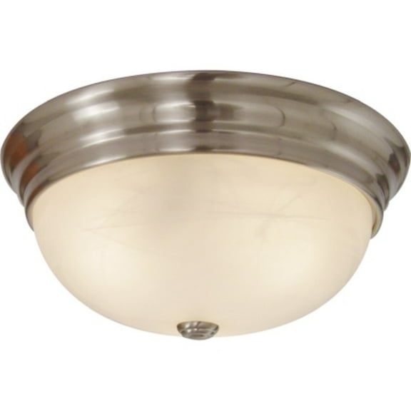 11 in. W x 4.5 in. H 2-Light Indoor Brushed Nickel Flush Mount Ceiling Fixture with White Alabaster Glass Bowl