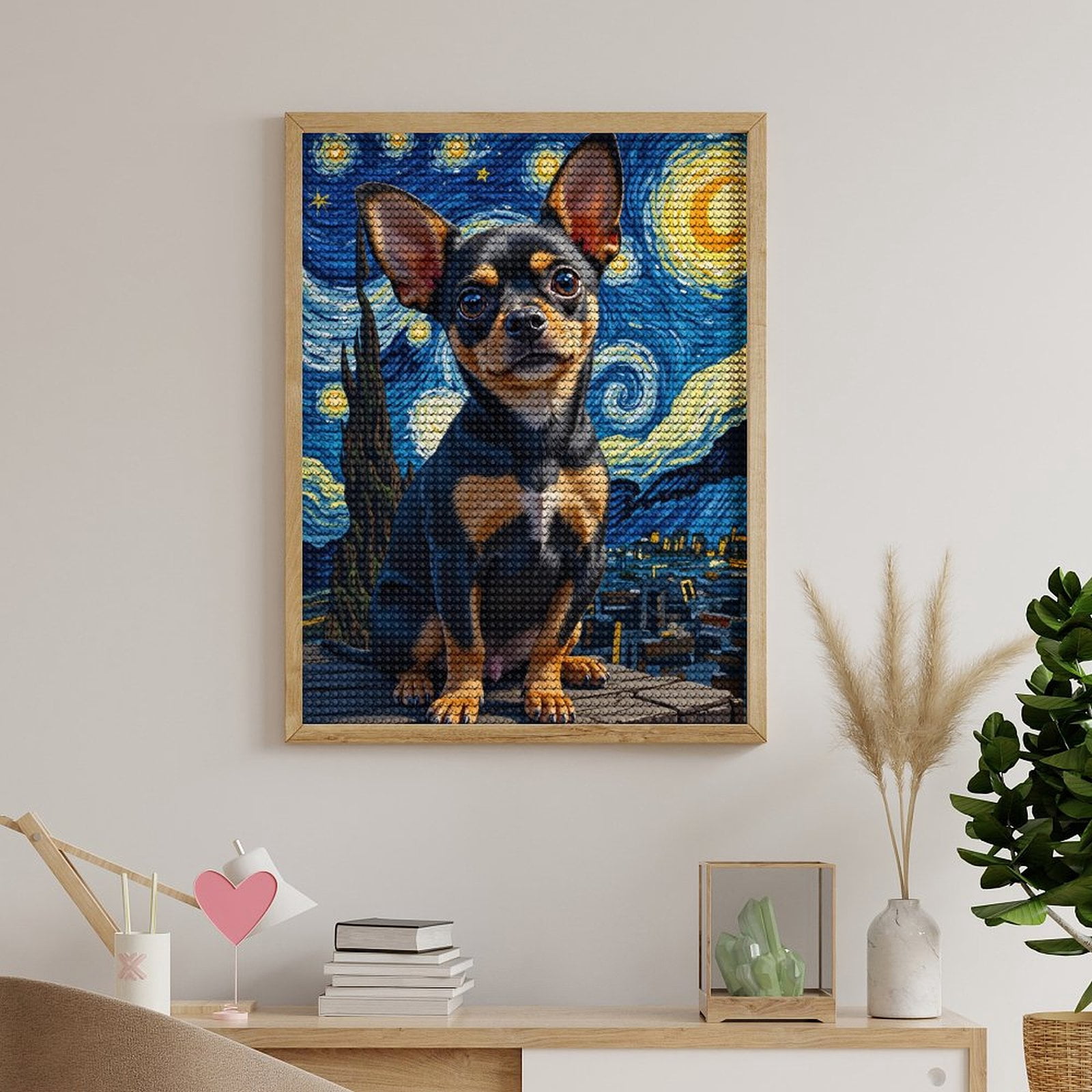 Diamond Art Kits for Adults - Miniature Dog Starry Night Fusion 5d Diamond Painting for Adults, Diamond Art for Adults Beginners, Frameless Diamond Painting Kits for Adults for Home Wall Decor