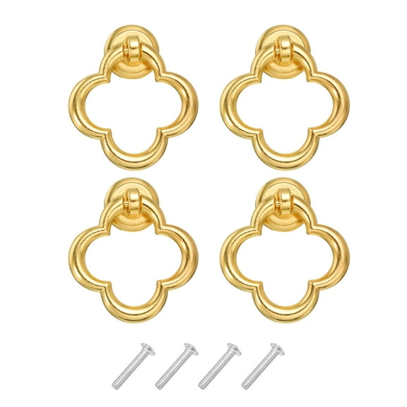 Uxcell 4 Sets Flower Ring Drawer Pulls with Screw for Drawer, Gold Tone