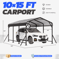 thumbnail image 6 of Mellcom Metal Carport 10'x15' ，Heavy Duty Outdoor Carport with Galvanized Metal Roof and Frame for Car,RV and Trucks, 6 of 7