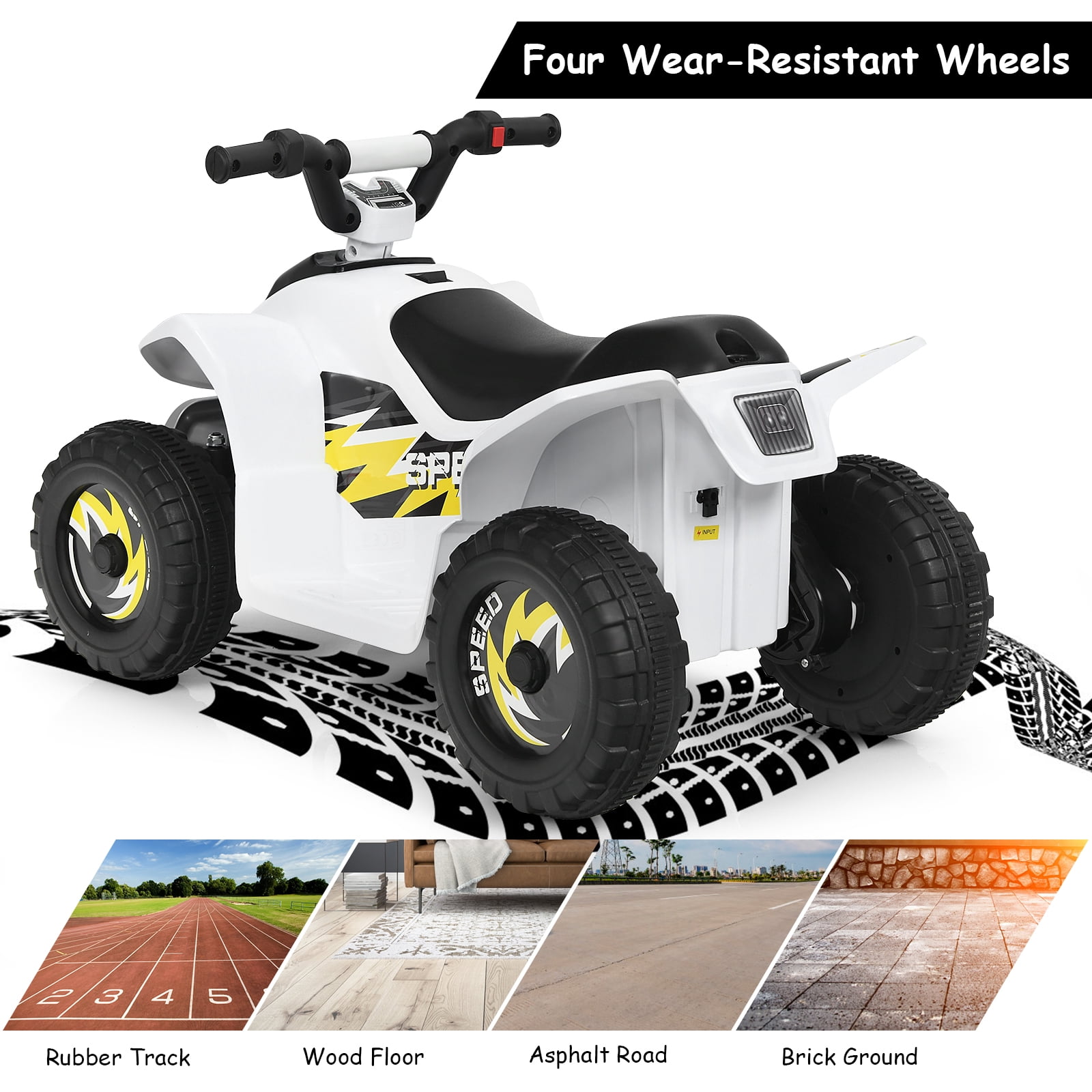 Infans 6V Kids Electric Quad ATV 4 Wheels Ride On Toy Toddlers Forward&Reverse White