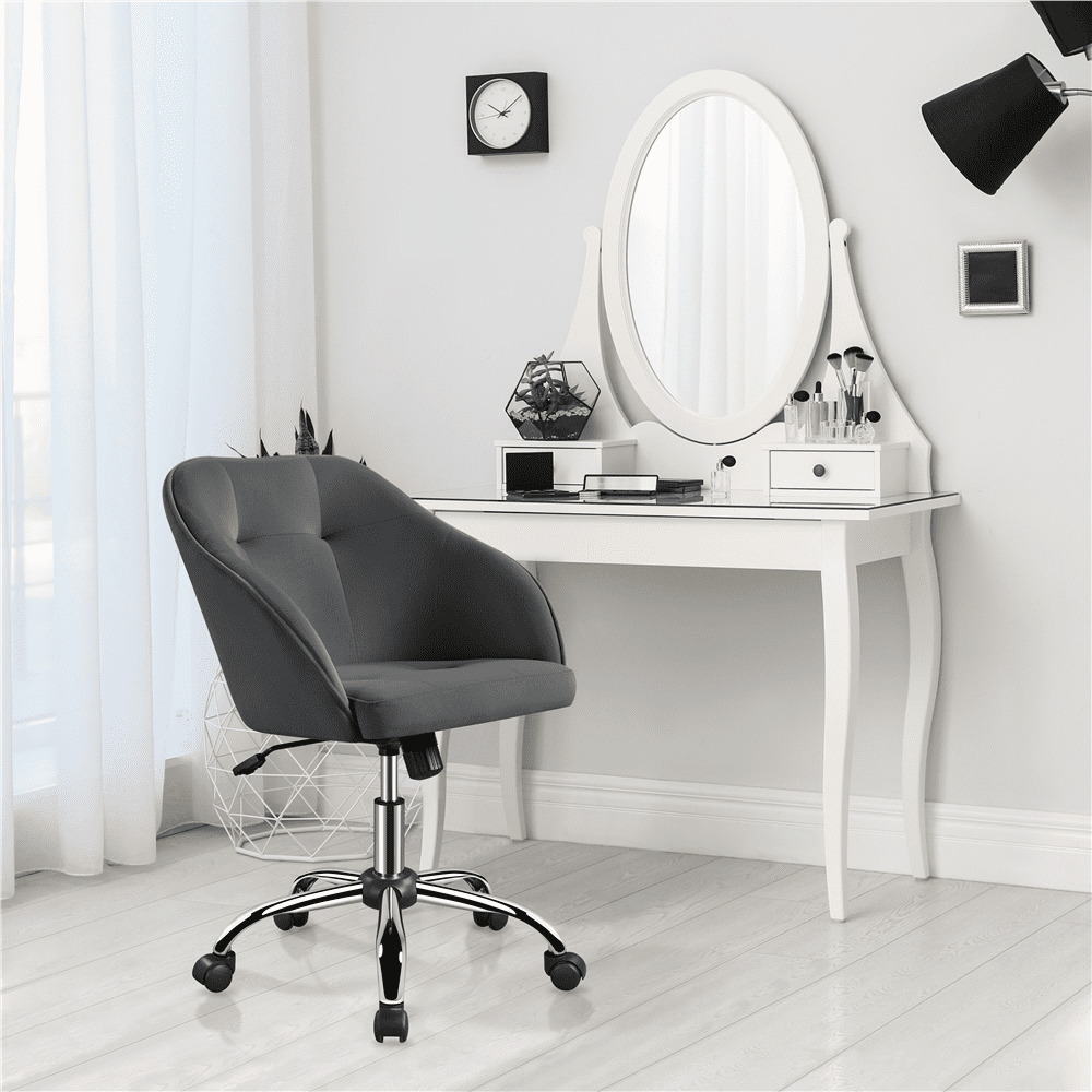 Yaheetech Adjustable Velvet Desk Chair for Home Office,Gray