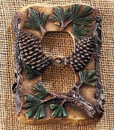 RUSTIC LODGE CABIN PINE CONE THEMED LIGHT SWITCH OUTLET PLATE COVER HARDWARE 
