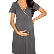 Jchiup Women's Maternity Short Sleeve V Neck Dress Nursing Nightgown for Breastfeeding Sleepwear