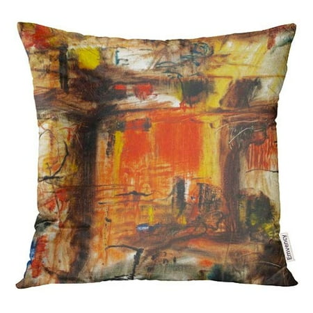 Oil Cloth Pillows ECCOT Colorful Modern Abstract Oil Painting in Brown Red and Yellow Colors Orange Artistic Pillow Case Pillow Cover 18x18 inch ()
