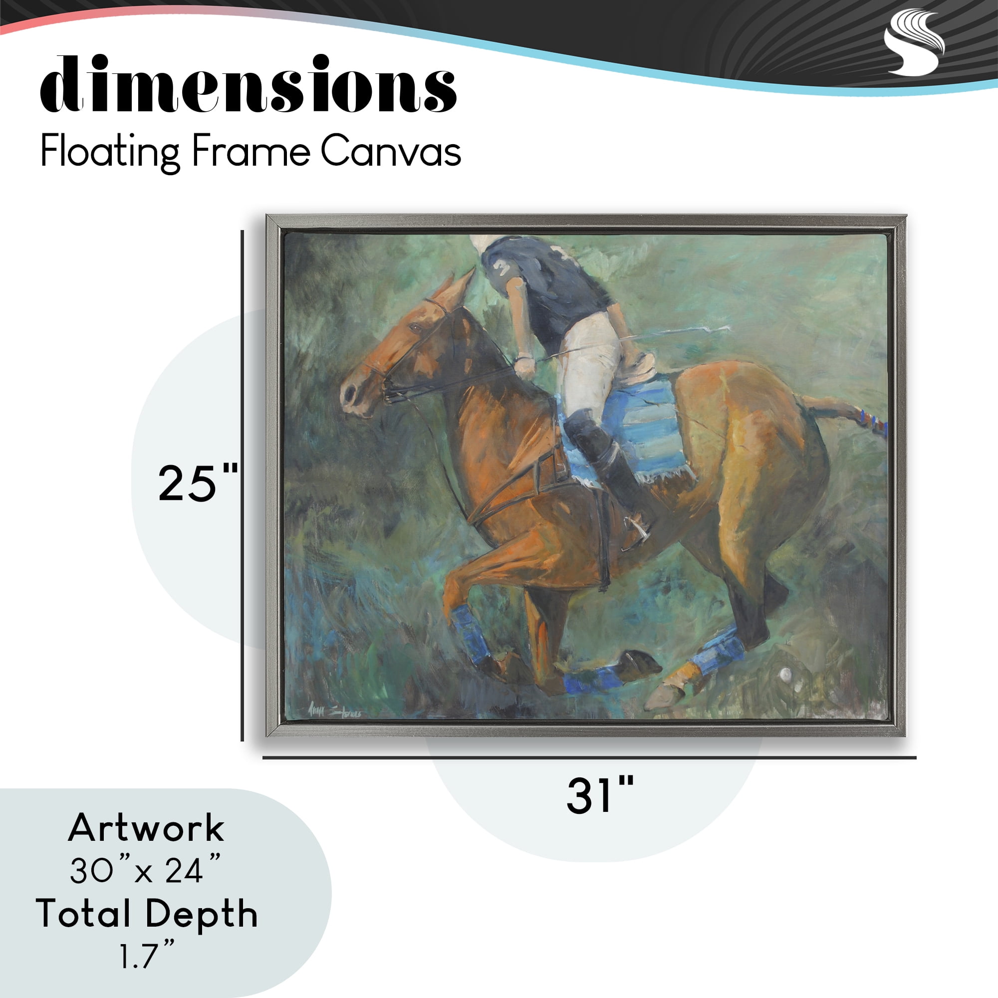 Stupell Industries Polo Rider in Dynamic Motion Gray Framed Floater Canvas Wall Art, design by Jadei Graphics