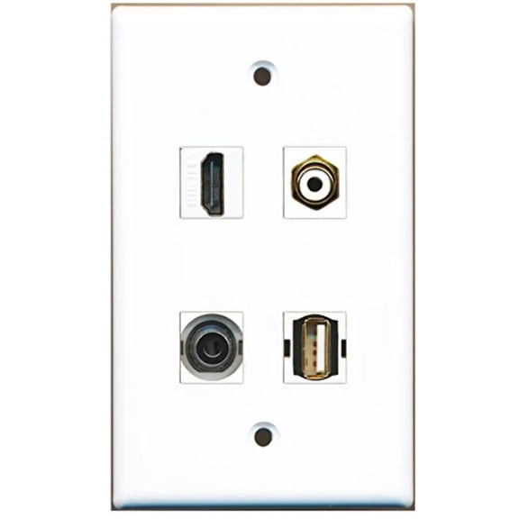 RiteAV - 1 Port HDMI 1 Port RCA White 1 Port USB A-A 1 Port 3.5mm Wall Plate