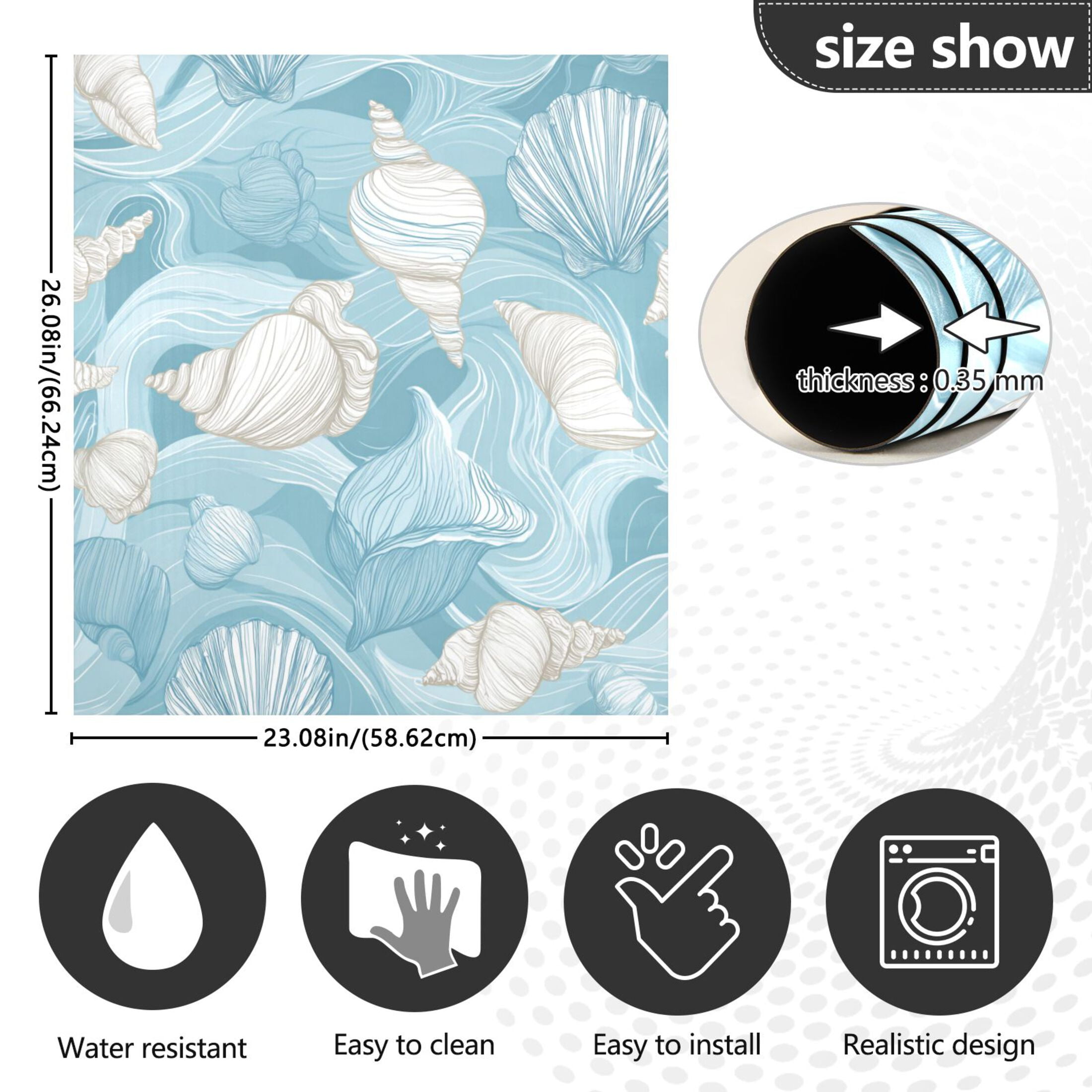 Dishwasher Magnetic Refrigerator Magnet Cover Sticker Home Decorative 23"x26" Seashells and Sea Waves Pattern