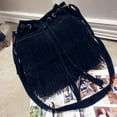 thumbnail image 3 of Flmtop Fashion Solid Color Women Fringe Drawstring Suede Crossbody Shoulder Bucket Bag, 3 of 10