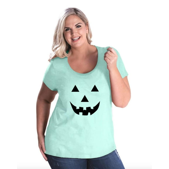 Artix - Women's Plus Size Curvy T-Shirt - Halloween Costume Pumpkin Face