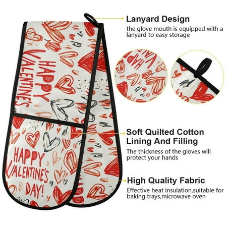 

BZSMCE Oven Mitts Cute Pattern Of Hearts Creative Pattern Resistant Kitchen Gloves