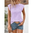 thumbnail image 2 of SMZ Women's Summer Tops Casual Crewneck Cap Sleeve Shirts Lightweight Crochet Knit Texture Tank Top Blouses, 2 of 5