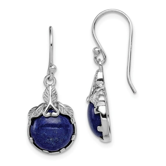 FB Jewels Sterling Silver Rhodium-plated w/Lapis Lazuli Shepherd Hook Earrings