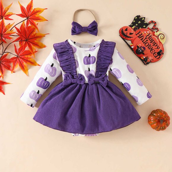 EnJoCho Baby Girl First Halloween Outfit Pumpkin Pie Romper Skirt with Headband for Fall Holiday Thanksgiving Photo 𝖲hoot
