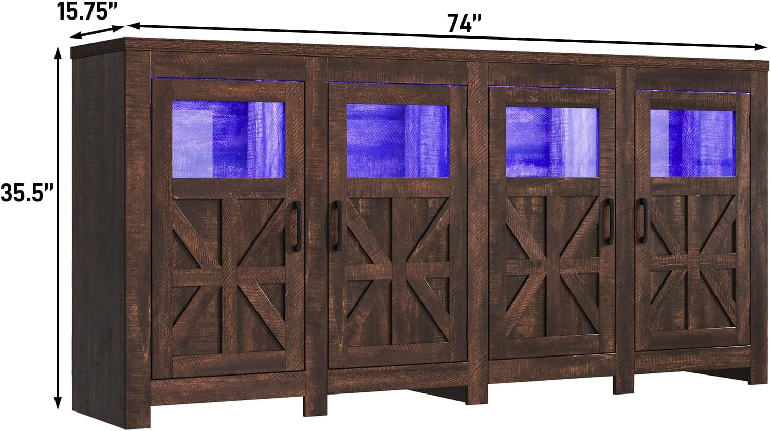 ChVans LED Farmhouse TV stand for up to 85" TVs with Power Outlet, 74" Large Entertainment Center Console Table, 33.5" Tall Rustic Media Console w/Storage Shelves for Living Room
