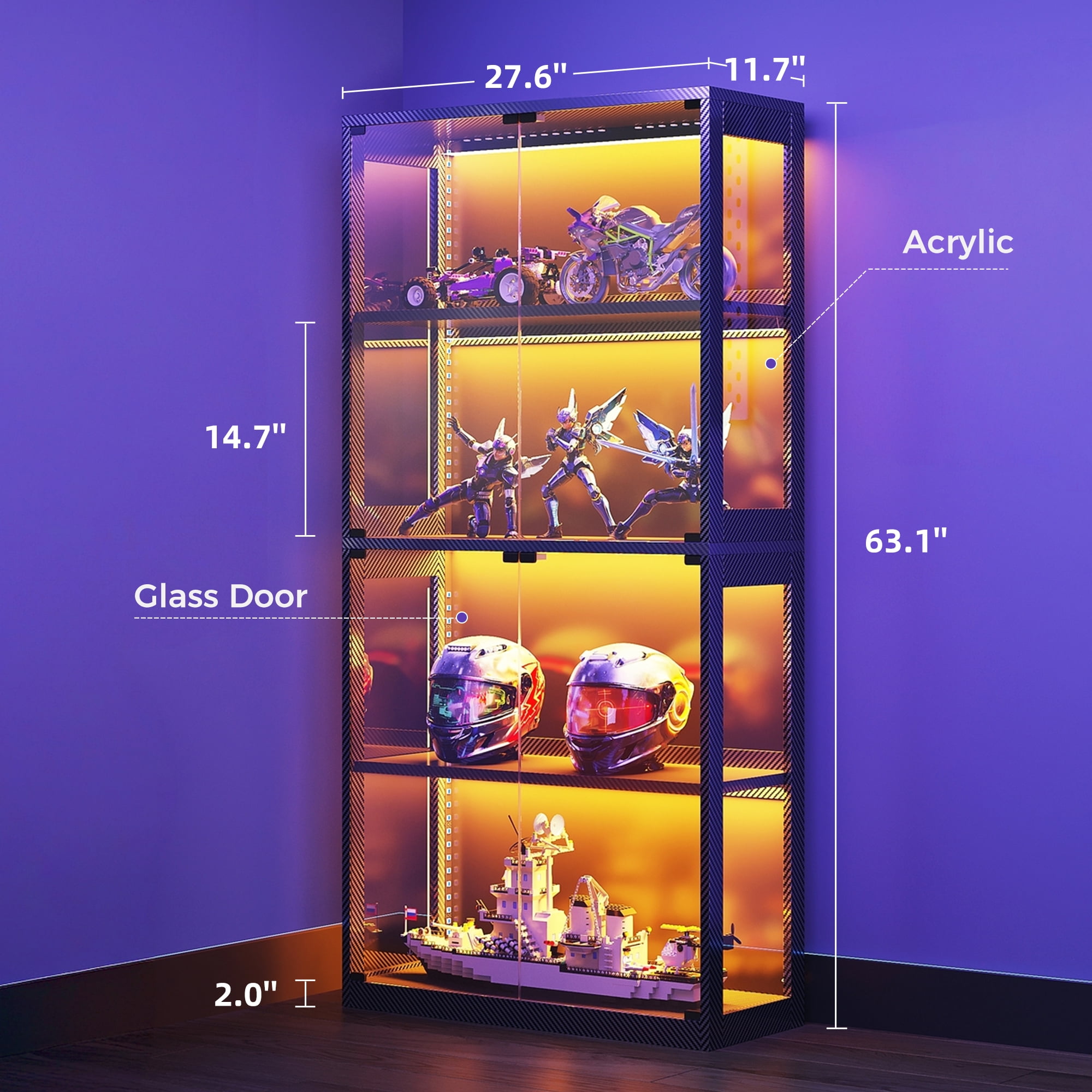 Casacomoda Display Cabinet with Glass Door & LED Lights, 63